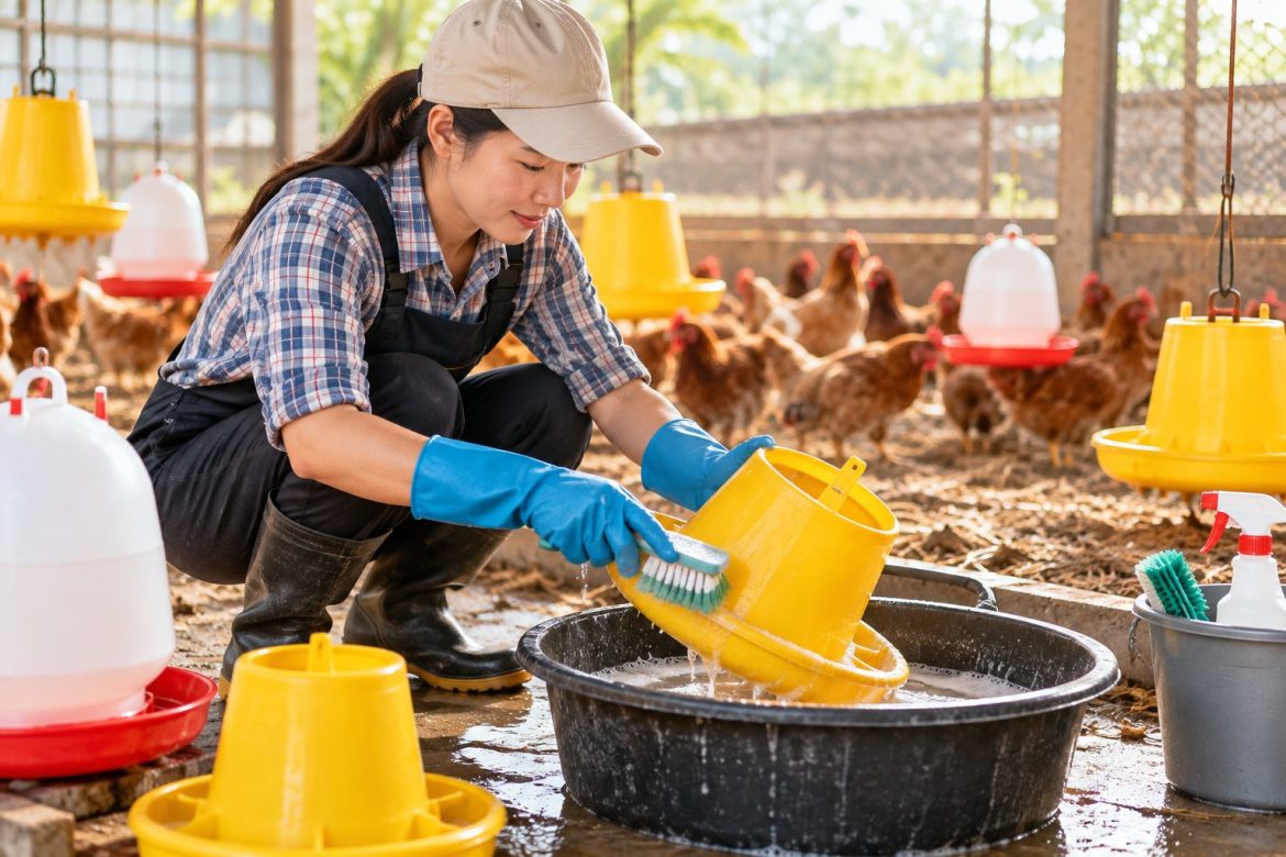 Vệ sinh máng ăn máng uống cho gà đúng cách