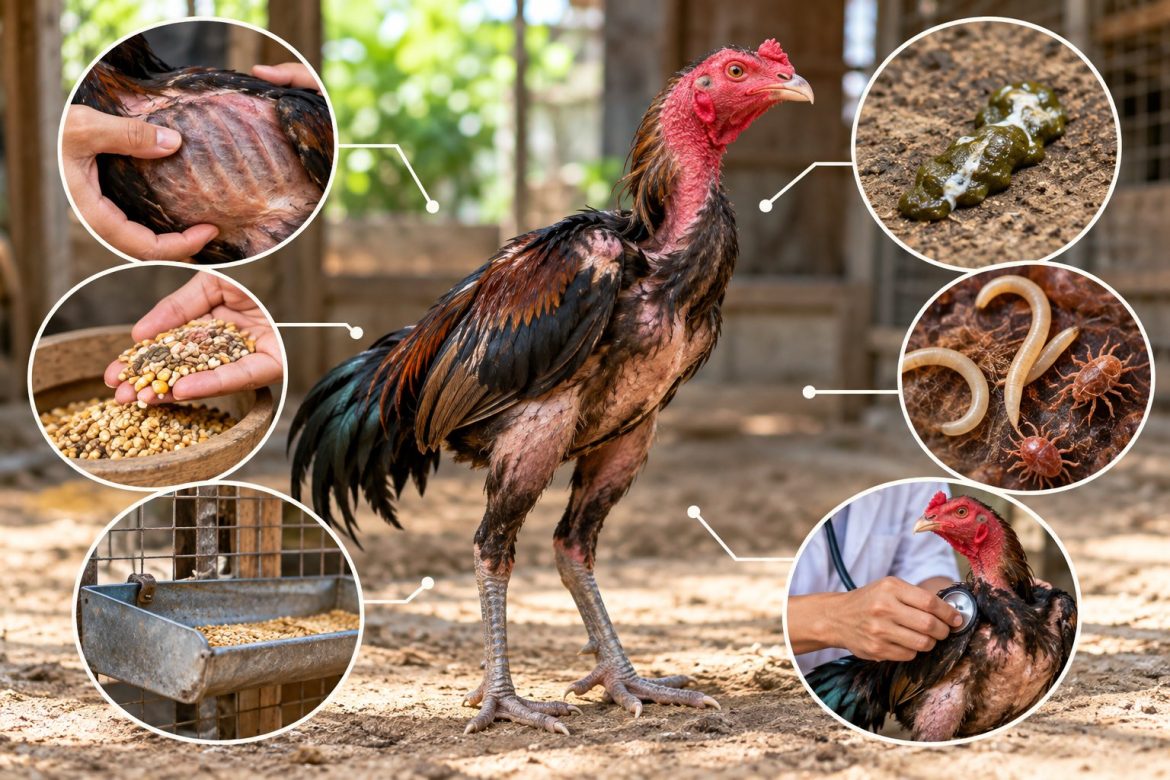 Gà chọi gầy dù ăn đủ: Cây kiểm tra nguyên nhân
