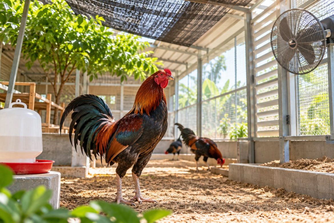 Chuồng gà chọi mùa nóng: cách làm mát an toàn