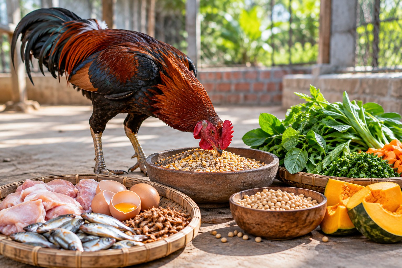 Ảnh minh hoạ: Gà chọi thay lông ăn gì? Cách xây dựng khẩu phần