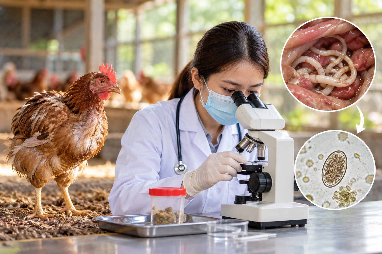 Ảnh minh hoạ: Dấu hiệu gà bị giun: Khi nào cần xét nghiệm phân?